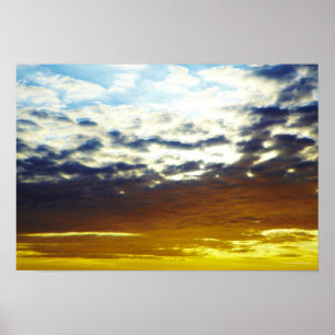 Geel blauw Moody Sunset met wolken Poster