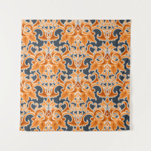 Geel blauw Ornament Naadloze achtergrondpatternab Wandkleed