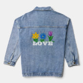 Geel Blauw Paars Bloemen Liefde Denim Jacket (Achterkant)