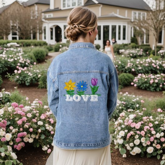Geel Blauw Paars Bloemen Liefde Denim Jacket (Huwelijk Achterkant)