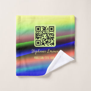 Geel blauw Q R code voeg naam beroep titel ima toe Washandje