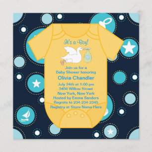 Geel Blauw Stork Baby Boy Shower Kaart