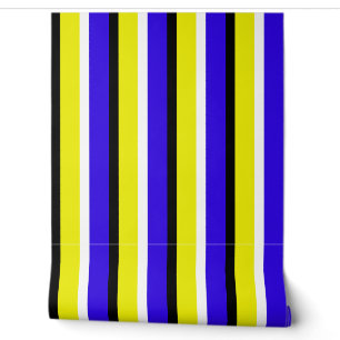 Geel blauw strepen patroon behang