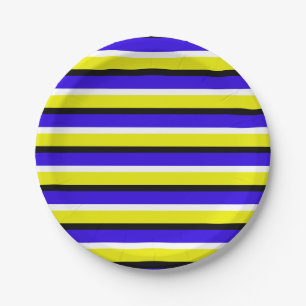 Geel blauw strepen patroon papieren bordje