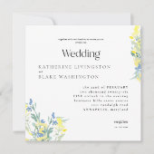 Geel & Blauw Wildflower Vierkant Bruiloft Kaart (Voorkant)