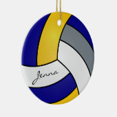 Geel, blauw, wit en grijs Volleybal personaliseren Keramisch Ornament (Rechts)
