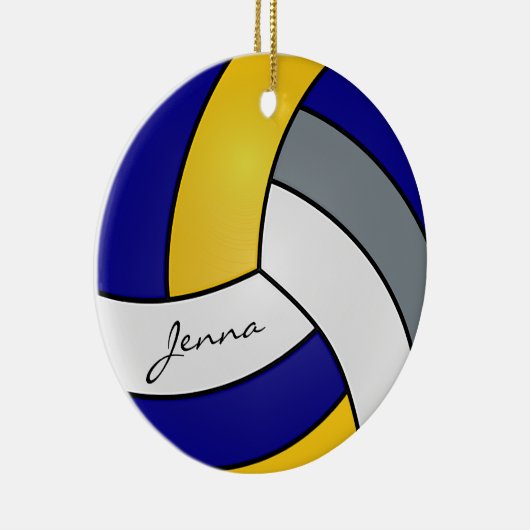 Geel, blauw, wit en grijs Volleybal personaliseren Keramisch Ornament (Rechts)