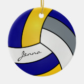 Geel, blauw, wit en grijs Volleybal personaliseren Keramisch Ornament (Voorkant)