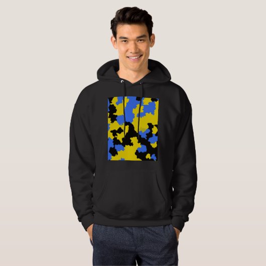 Geel Blauw Zwart Abstract Ontwerp Hoodie (Voorkant volledig)