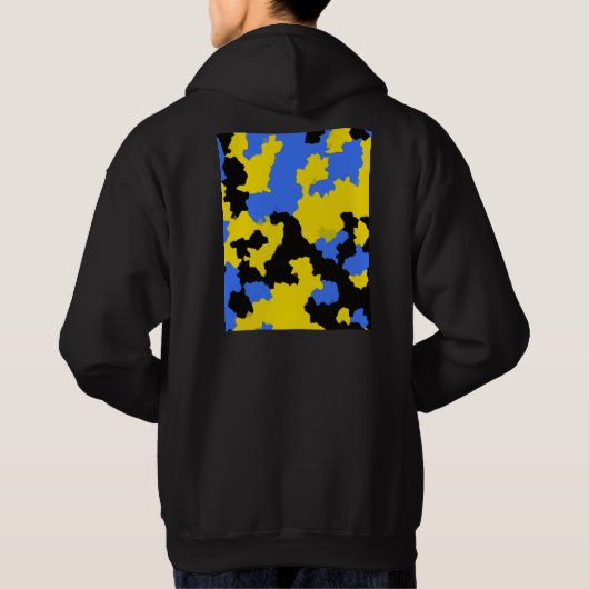 Geel Blauw Zwart Abstract Ontwerp Hoodie (Achterkant)