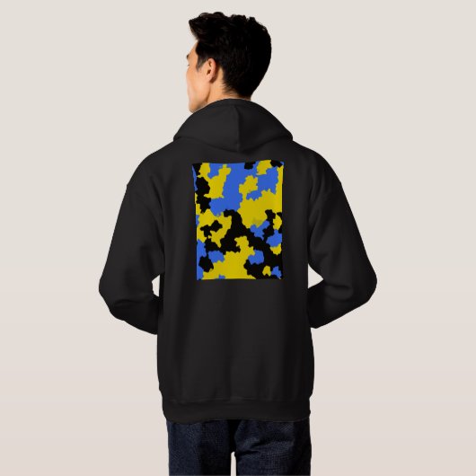 Geel Blauw Zwart Abstract Ontwerp Hoodie (Achterkant volledig)