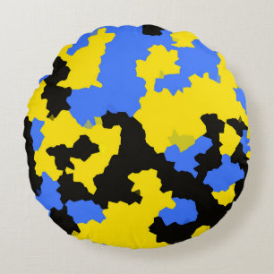Geel Blauw Zwart Abstract Ontwerp Rond Kussen