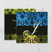 GEEL BLauw ZWART DAMAST MONOGRAM Topaz Kaart (Voorkant / Achterkant)