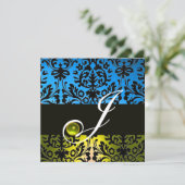 GEEL BLauw ZWART DAMAST MONOGRAM Topaz Kaart (Staand voorkant)
