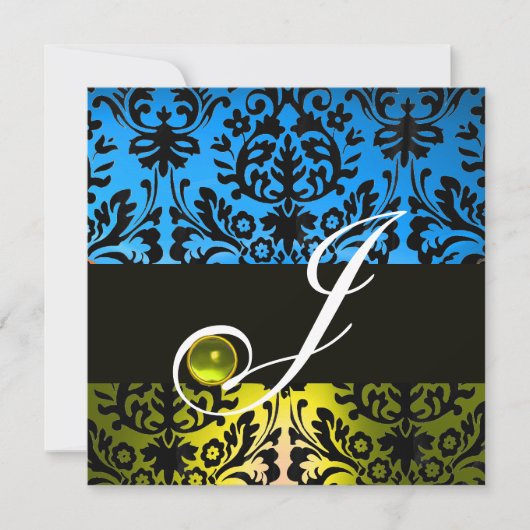 GEEL BLauw ZWART DAMAST MONOGRAM Topaz Kaart (Voorkant)