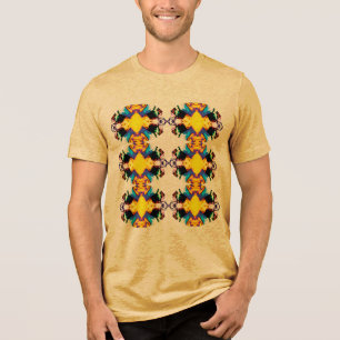 Geel Blauw Zwart Verticale Mandala Rows Pop Art Tri-Blend Shirt