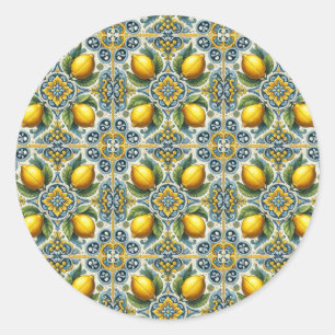 Geel Blauwe Capri Citroen Mediterraan Tegeltje Bru Ronde Sticker