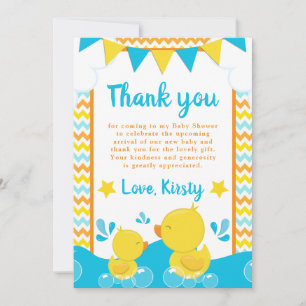 Geel & Blauwe Rubber Eendje Stippen Baby Shower Bedankkaart