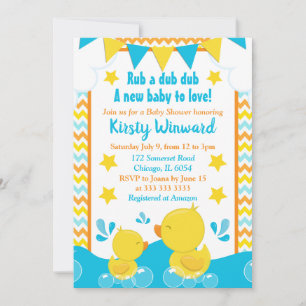 Geel & Blauwe Rubber Eendje Stippen Baby Shower Kaart