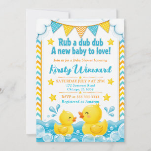 Geel & Blauwe Rubberen Eend Baby Shower Kaart