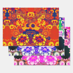 GEEL BLAUWE VLOEREN Pony's, Rozen Japanse Floral Inpakpapier Vel