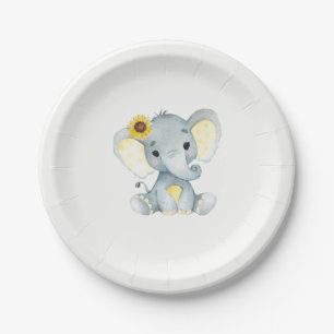 Geel Blauwgroen Olifant Bord 4 Baby shower, Verjaa