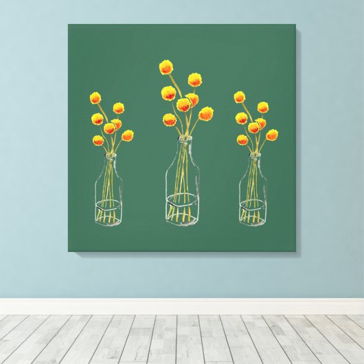 Geel blij Billy Button bloemen Australische kunst Canvas Afdruk (Insitu (Houten vloer))