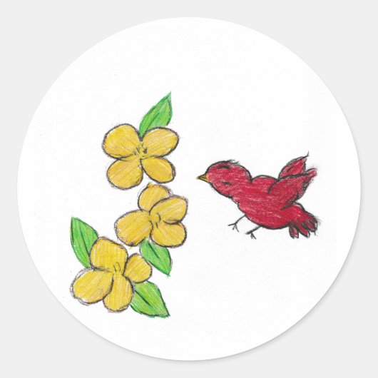Geel Bloem Kardinaal Ronde Sticker (Voorkant)