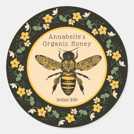  Geel Bloem Lijst Honing Label (Voorkant)