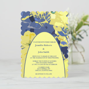 Geel Bloemen Artsy Stoffig Blauw Tuin Boog Bruilof Kaart