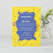 Geel Bloemen Blauw  Roos QR Code Huwelijk Kaart (Staand voorkant)