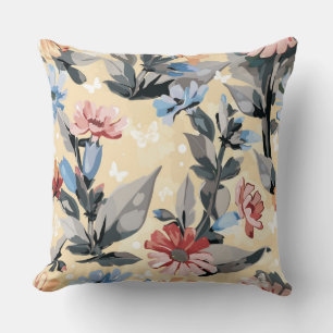 Geel Bloemen Designer Kussen