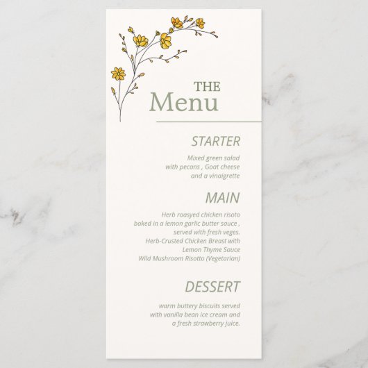 Geel Bloemen Elegent Groen Rustiek Menu (Voorkant)