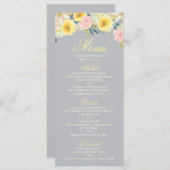 Geel Bloemen en Grijs Bruiloft Menu Kaart (Voorkant / Achterkant)