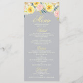 Geel Bloemen en Grijs Bruiloft Menu Kaart (Voorkant)