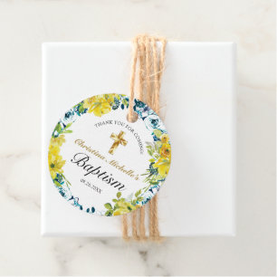 Geel Bloemen Goud Kruis Doop Receptie Bedankjes Labels
