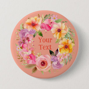 geel bloemenkrans revers accessoire ronde button 7,6 cm