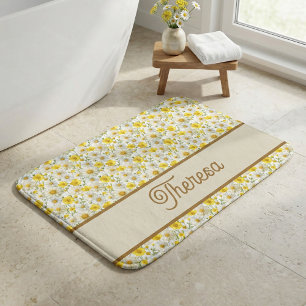 Geel Bloemenpatroon Monogram Naam Badmat