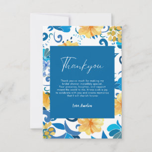 Geel bloemig blauwe Italiaanse bruidsdouche Bedankkaart