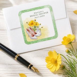 Geel bloemig bruidsfeest vierkante sticker