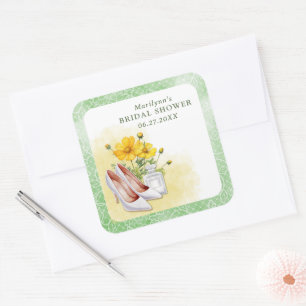 Geel bloemig bruidsfeest vierkante sticker