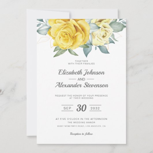 Geel bloemig klassieke groen zomerse bruiloft kaart (Voorkant)