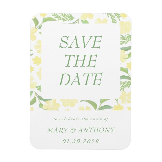 Geel Bloemig Watercolor Save the Date Magneet (Verticaal)