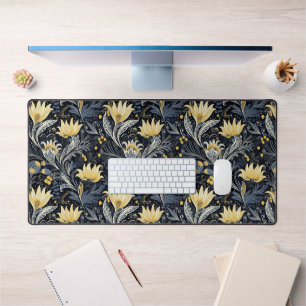 Geel bloemmotief donker art nouveau patroon bureaumat