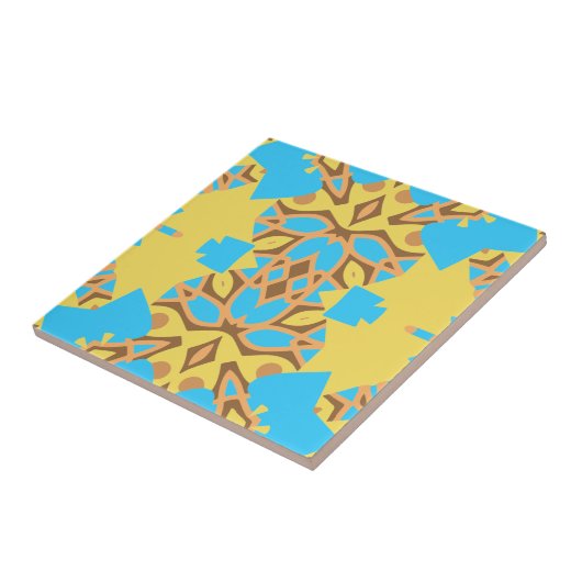 Geel bruin en Turquoise Etnic Boho Pattern Tegeltje (Zijkant)