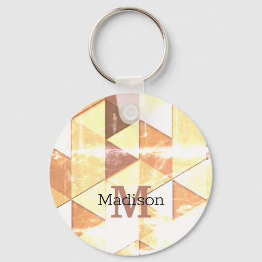  geel bruin geometrisch patroon Monogram Sleutelhanger (Voorkant)
