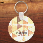  geel bruin geometrisch patroon Monogram Sleutelhanger (Voorkant)
