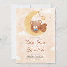 Geel Bruin Schattige Baby Beer Baby shower Uitnodi