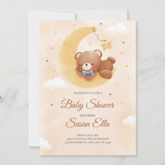 Geel Bruin Schattige Baby Beer Baby shower Uitnodi Kaart
