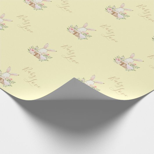 Geel bruin Script Cute Baby shower Wrap Cadeaupapier (Hoek)